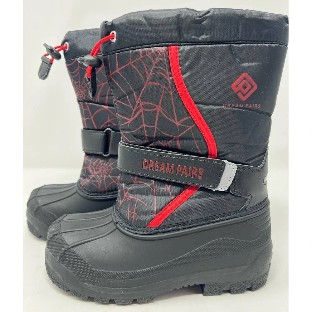 Dream Pairs Kamick‎ Boys Black Red Spider Web Boots Fur Inside Size 13